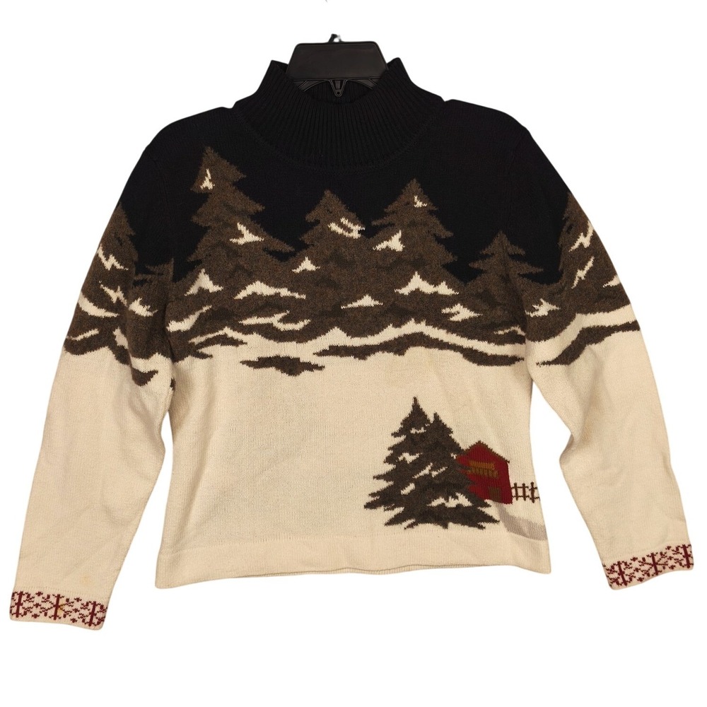 Marisa‎ Christina Vintage 90s Scenic Winter Knit Sweater Mock Neck Wool Small